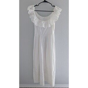 Doen Liesel Dress Women's Size XS White Eyelet Ruffled Midi Dress